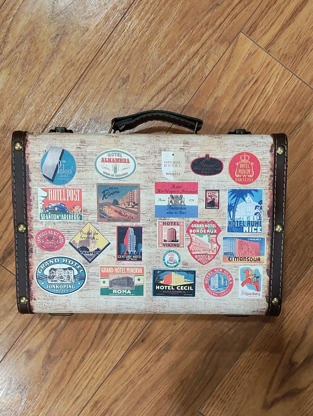 Travel Sticker Mini Carry Case in Cream and Brown